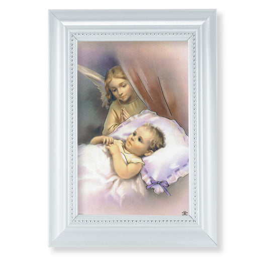 Guardian Angel Pearlized White Framed Art