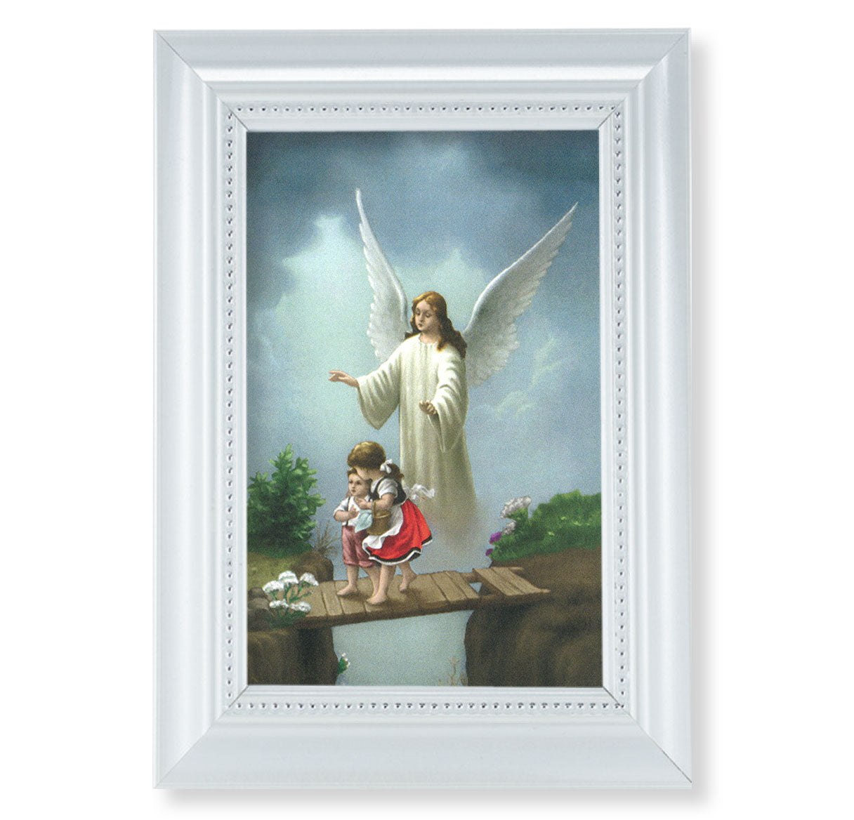 Guardian Angel Pearlized White Framed Art