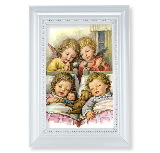 Guardian Angel Pearlized White Framed Art