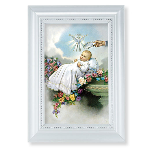 Baptism Pearlized White Framed Art