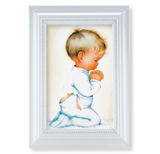 Praying Boy Pearlized White Framed Art