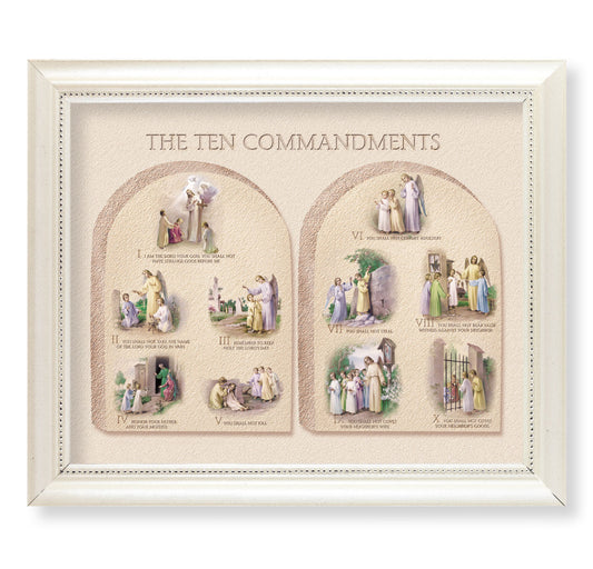 Ten Commandments Pearlized White Framed Art