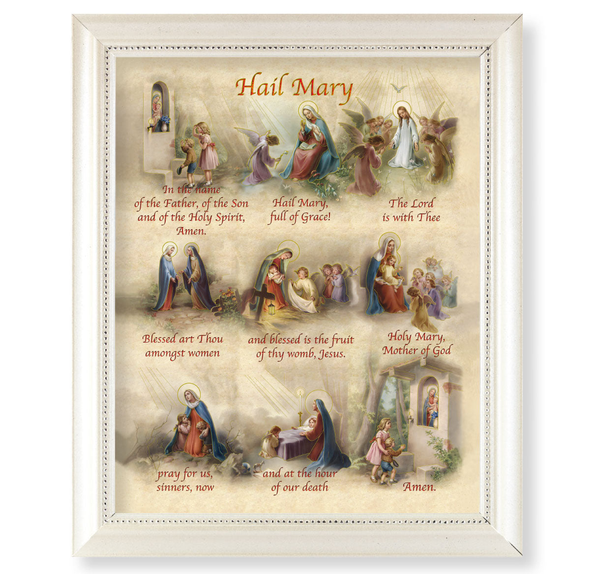 Mysteries of the Rosary Pearlized White Framed Art