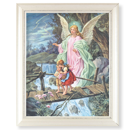 Guardian Angel Pearlized White Framed Art