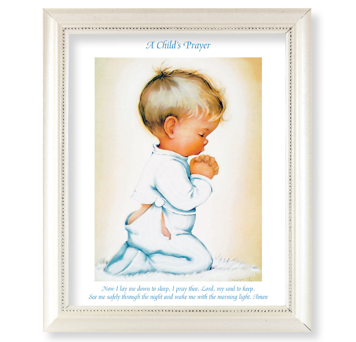 Praying Boy Pearlized White Framed Art