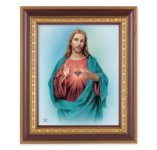 Sacred Heart of Jesus Cherry Gold Framed Art