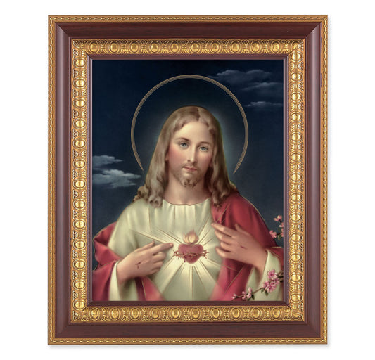 Sacred Heart of Jesus Cherry Gold Framed Art