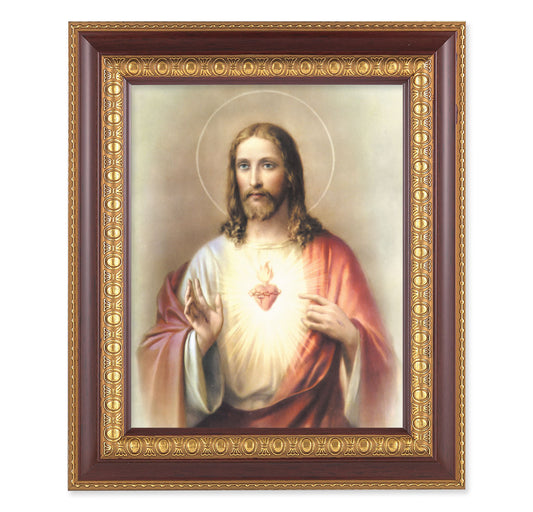 Sacred Heart of Jesus Cherry Gold Framed Art