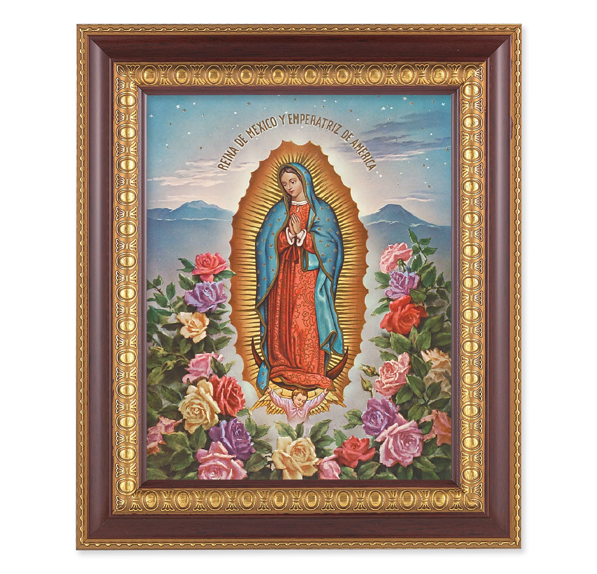 Our Lady of Guadalupe Cherry Gold Framed Art