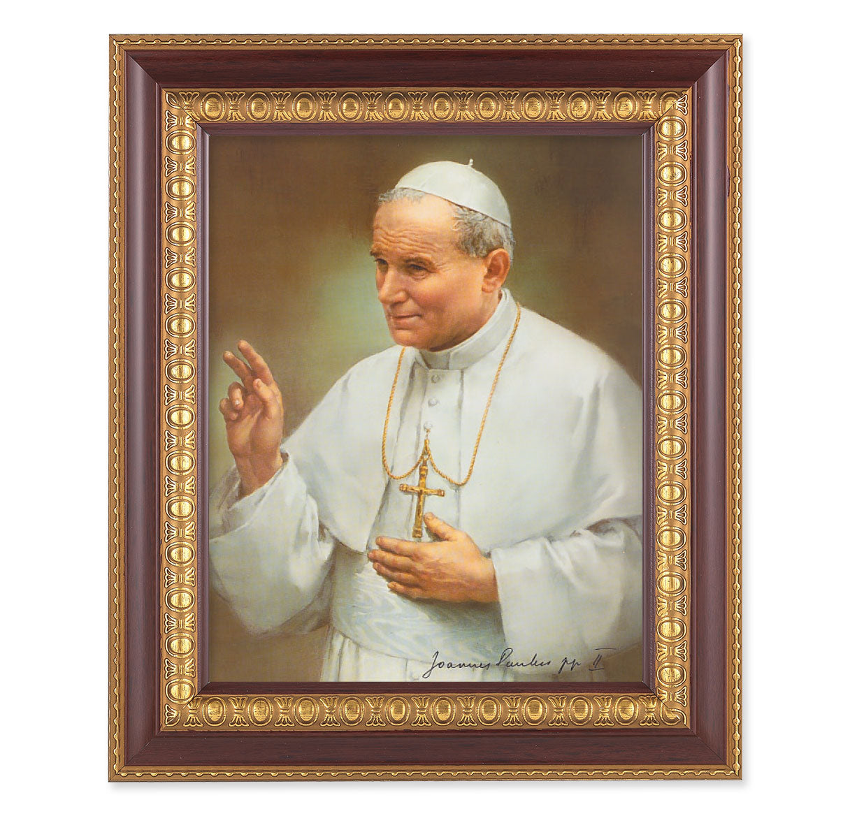 St. Pope John Paul II Cherry Gold Framed Art