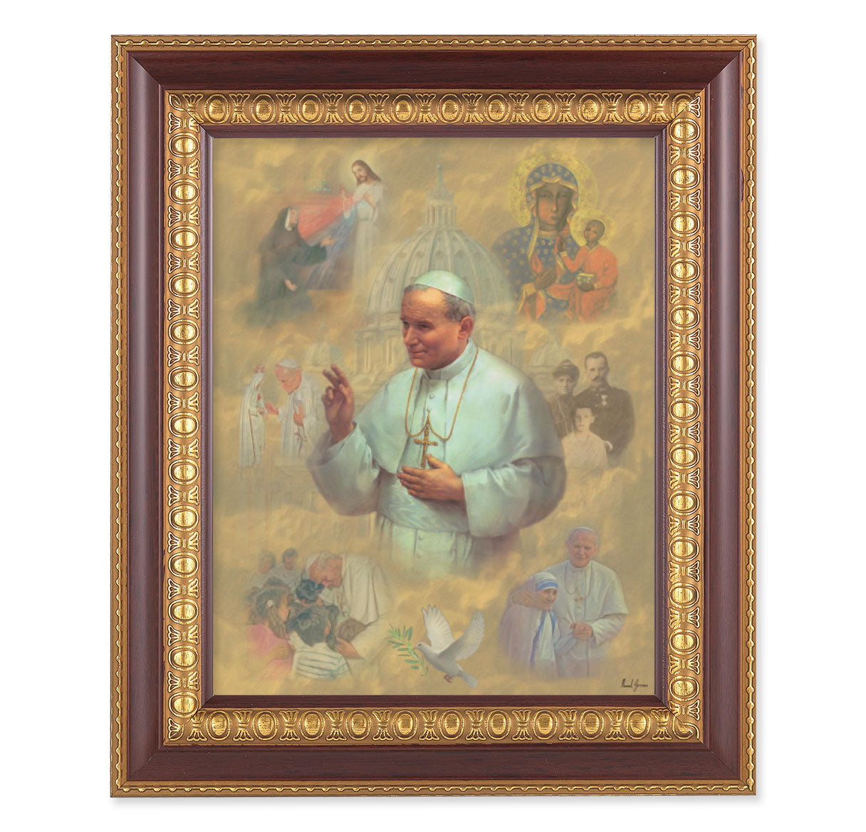 St. Pope John Paul II Cherry Gold Framed Art