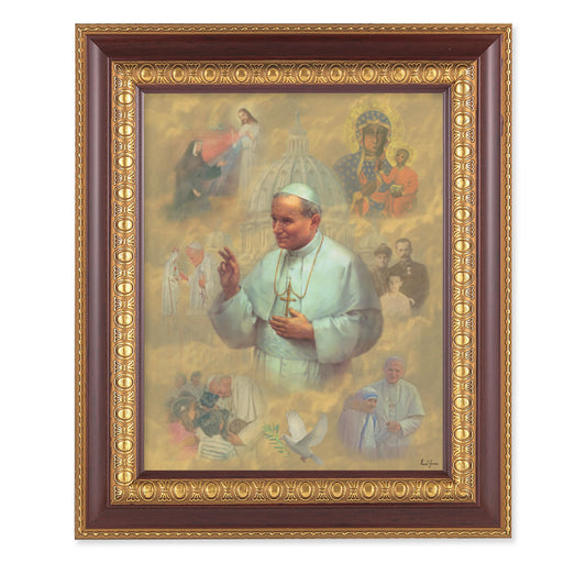 St. Pope John Paul II Cherry Gold Framed Art