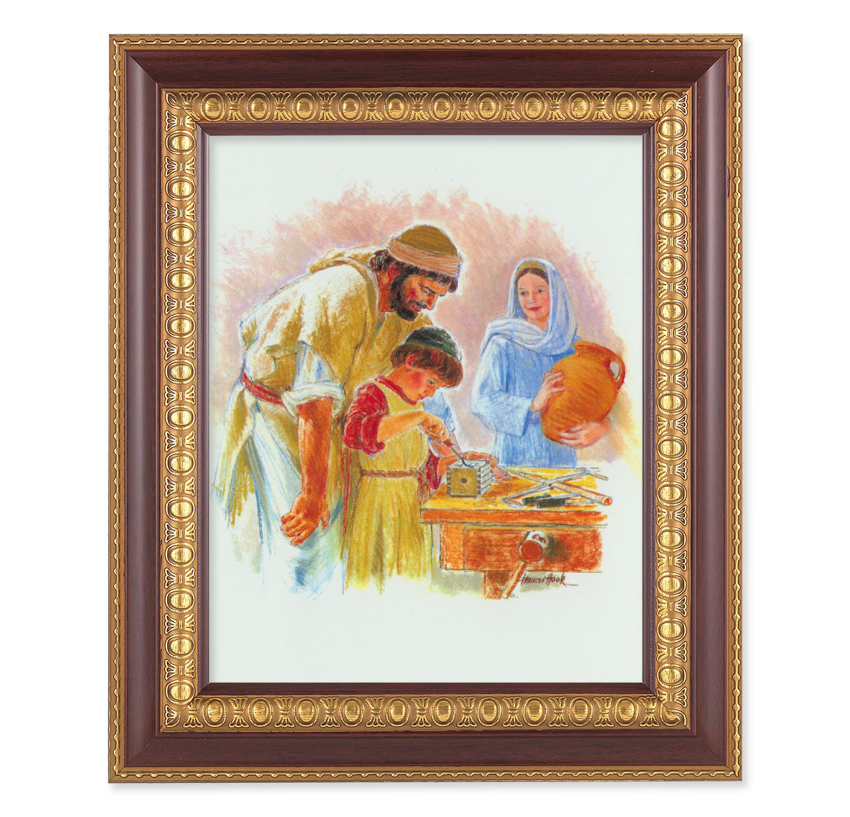 Jesus the Carpenter Cherry Gold Framed Art