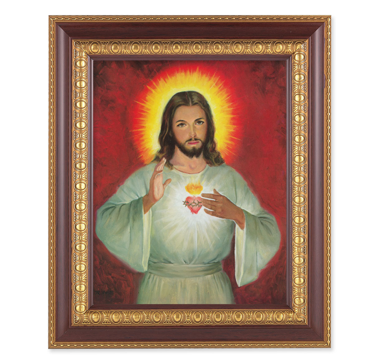 Sacred Heart of Jesus Cherry Gold Framed Art