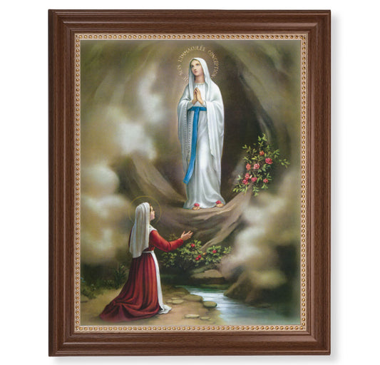 Our Lady of Lourdes Dark Walnut Framed Art