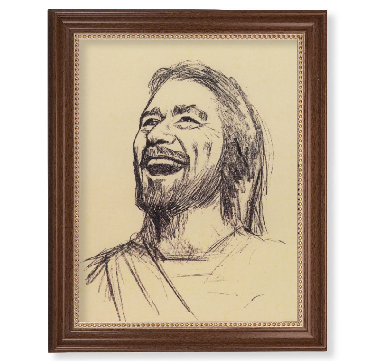 Laughing Christ Dark Walnut Framed Art