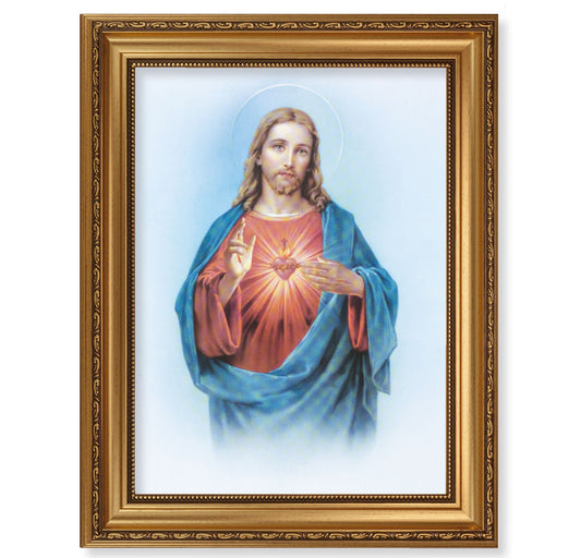 Sacred Heart of Jesus Antique Gold Framed Art
