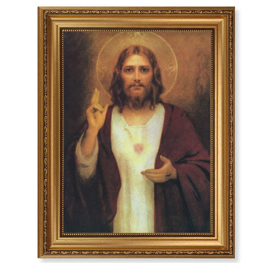 Sacred Heart of Jesus Antique Gold Framed Art