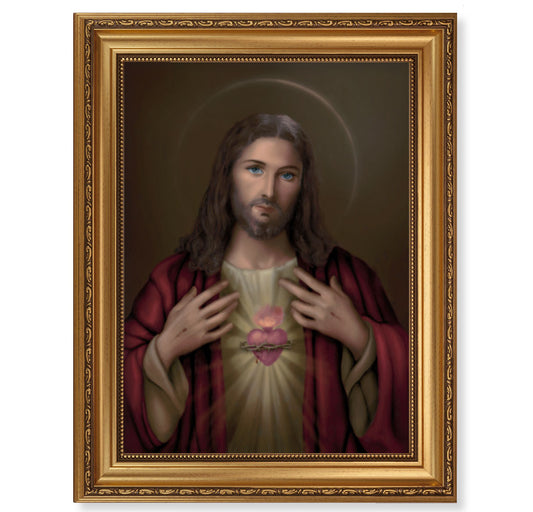 Sacred Heart of Jesus Antique Gold Framed Art