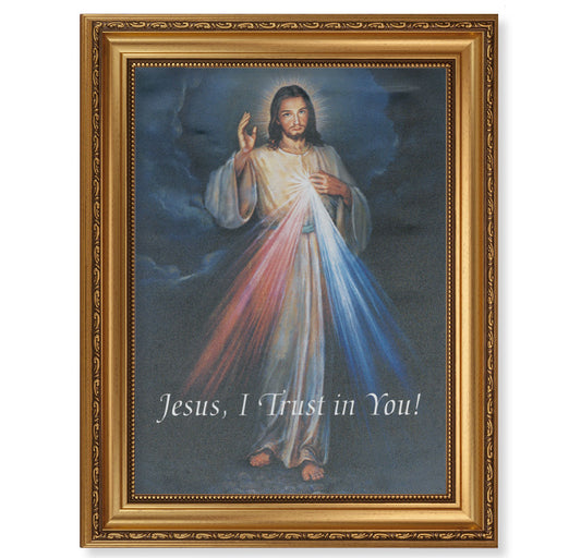 Divine Mercy Gold Wood Framed Canvas Art