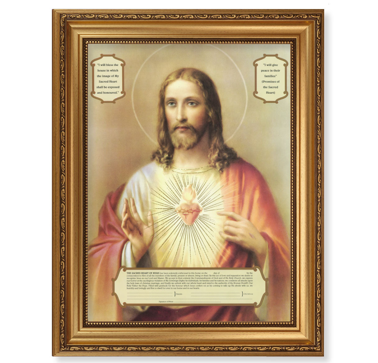 Sacred Heart of Jesus - Enthronement Antique Gold Framed Art