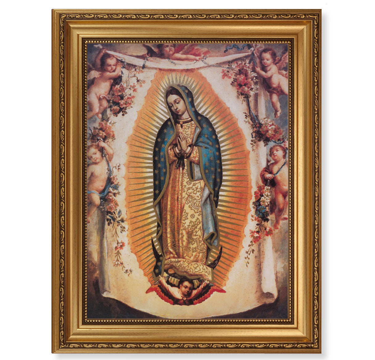 Our Lady of Guadalupe with Angels Antique Gold Framed Art