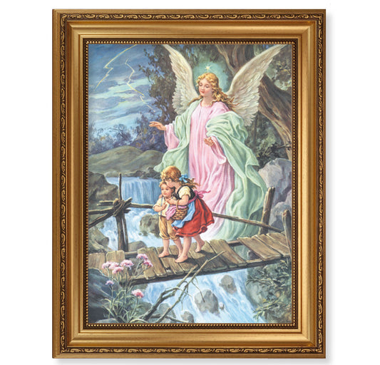 Guardian Angel Antique Gold Framed Art