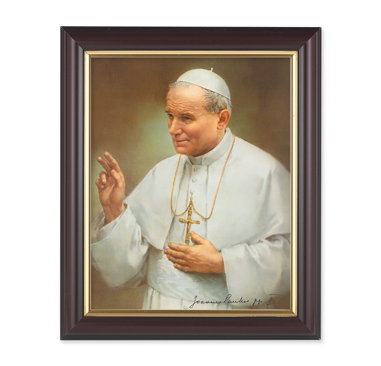 St. John Paul II Walnut Framed Art