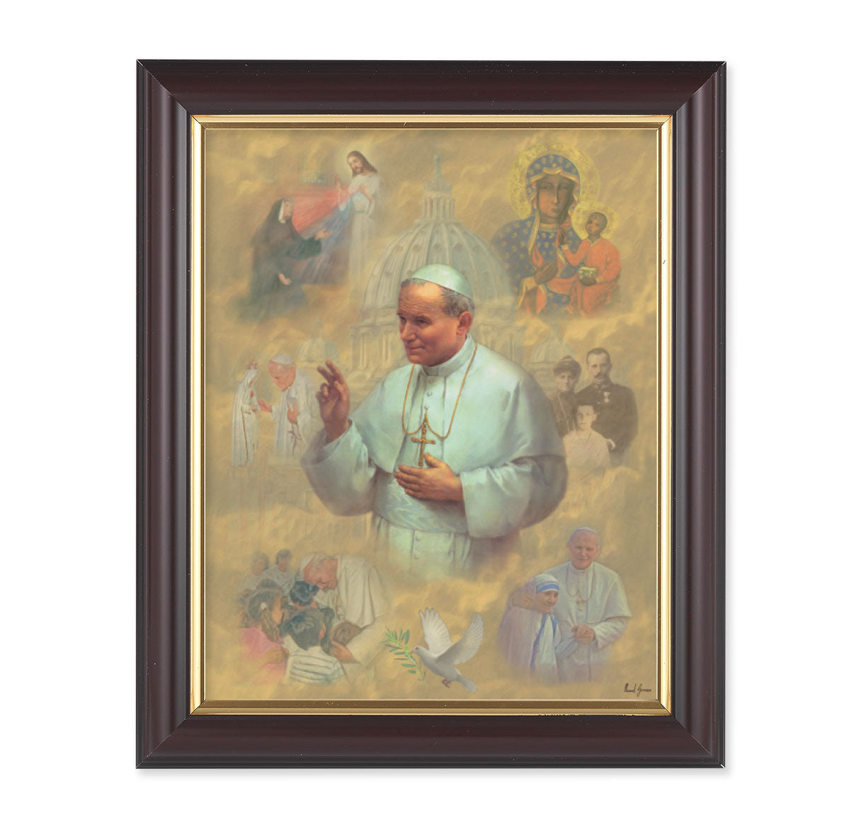 St. John Paul II Walnut Framed Art