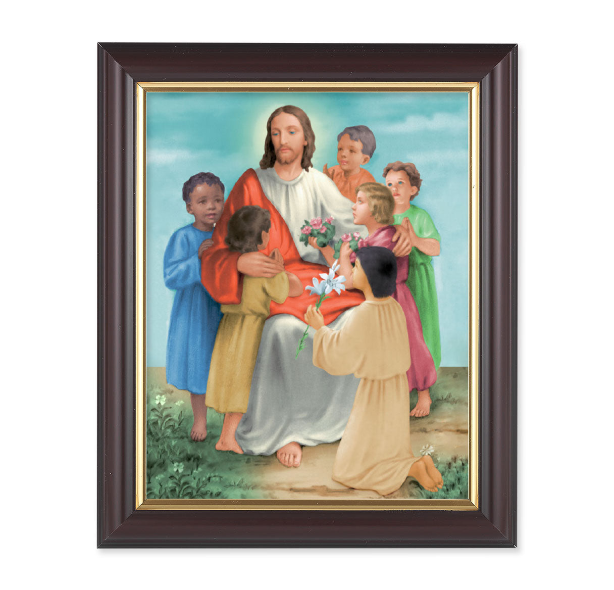 Christ with Children Walnut Framed Art