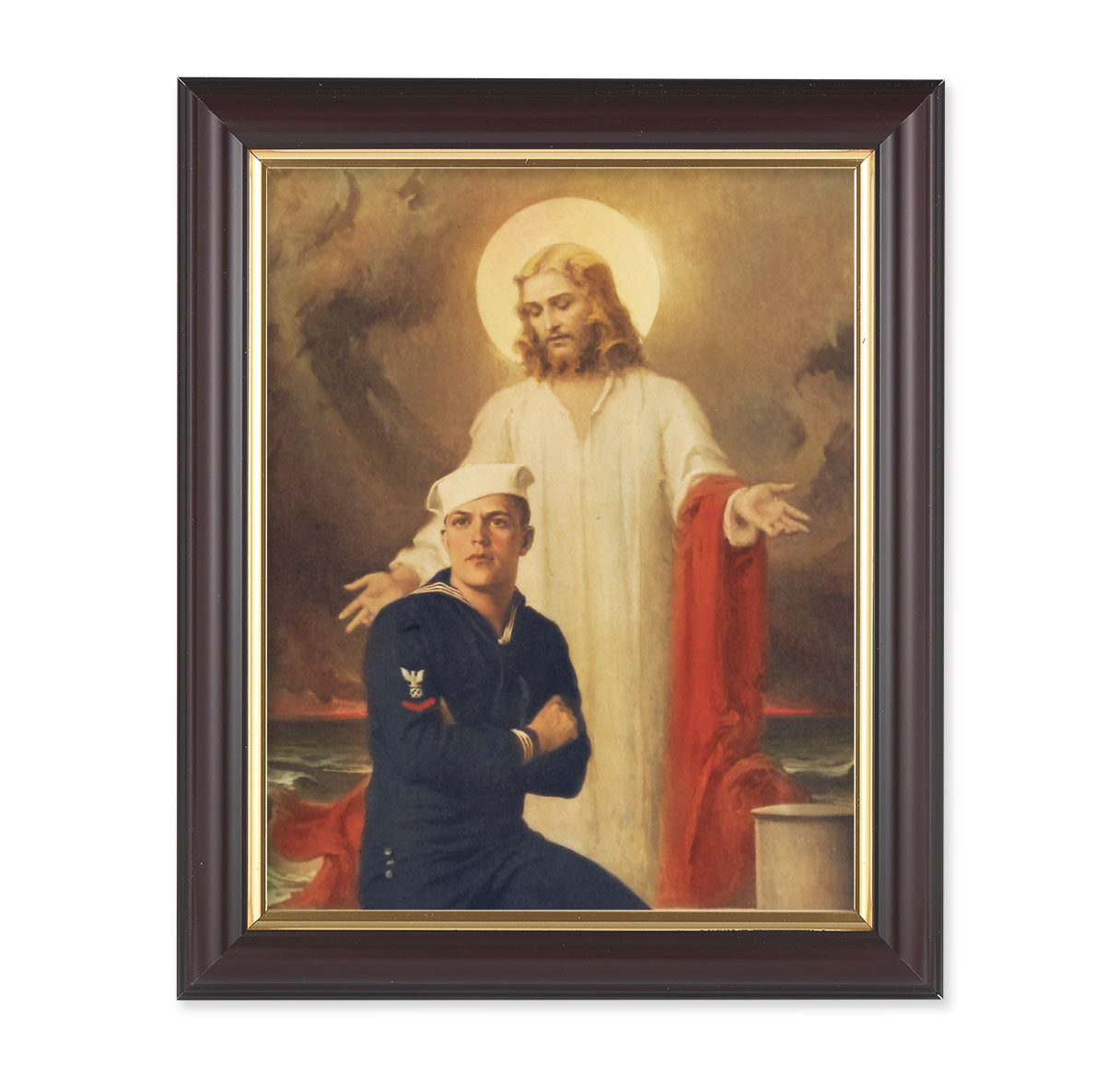 Jesus with Sailor Walnut Framed Art