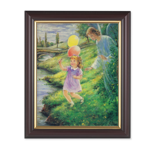 Guardian Angel with Girl Walnut Framed Art