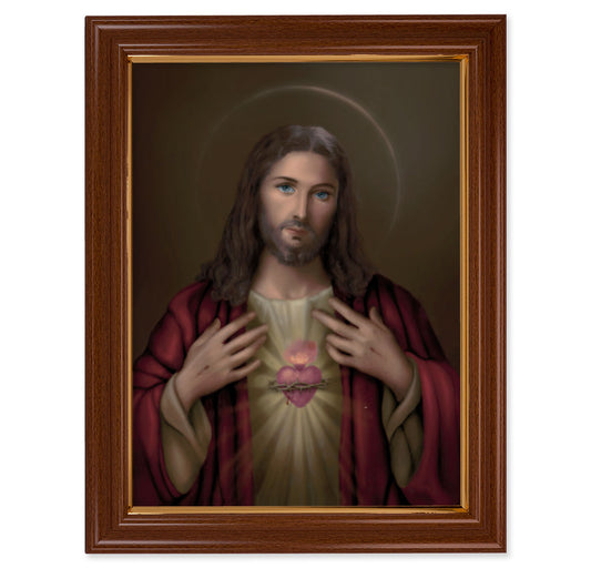 Sacred Heart of Jesus Walnut Finish Framed Art