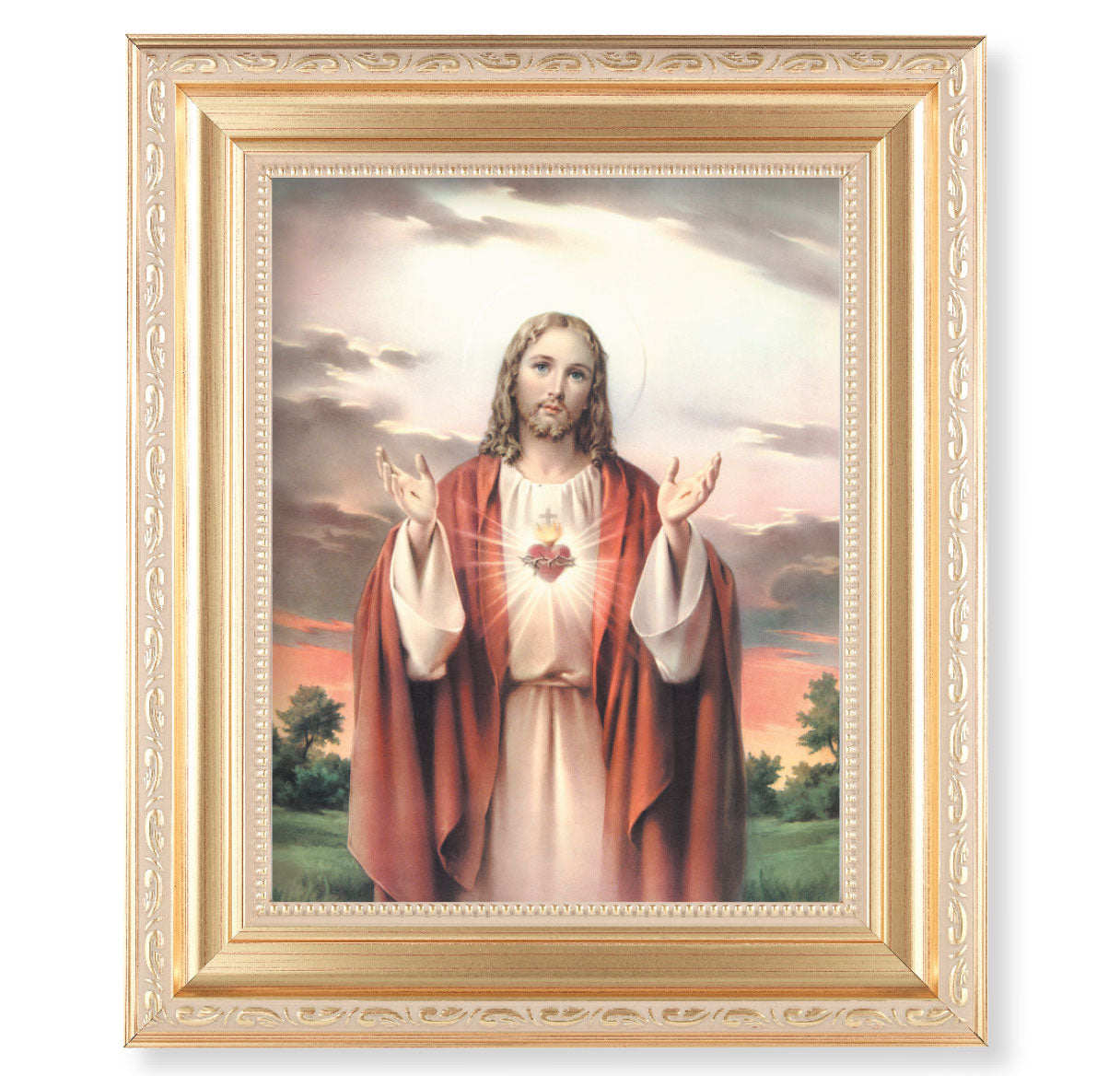 Sacred Heart of Jesus Satin Gold Framed Art