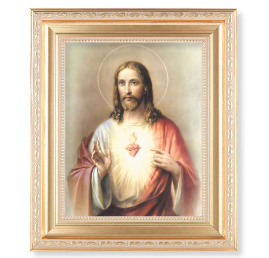 Sacred Heart of Jesus Satin Gold Framed Art