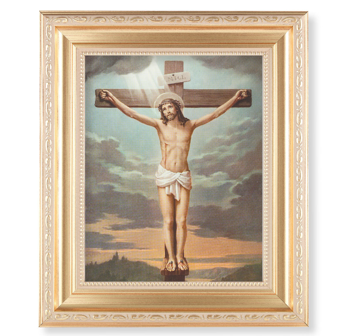Crucifixion Satin Gold Framed Art