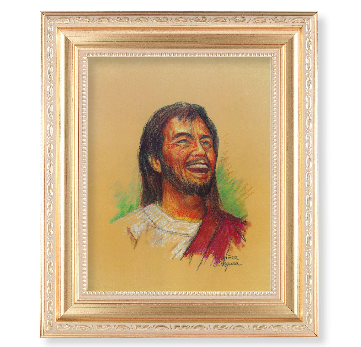 Laughing Jesus Gold Framed Art