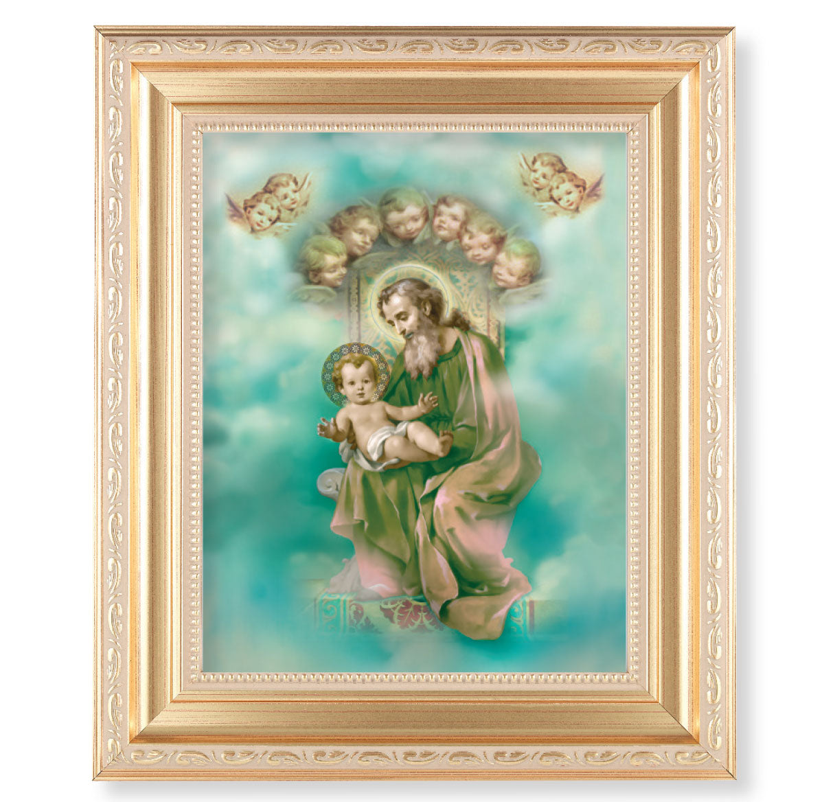 St. Joseph and Child Enthroned Gold Framed Art