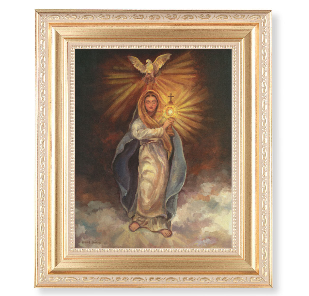 Mary with Monstrance Gold Framed Art