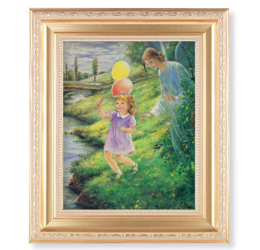 Guardian Angel with Girl Gold Framed Art