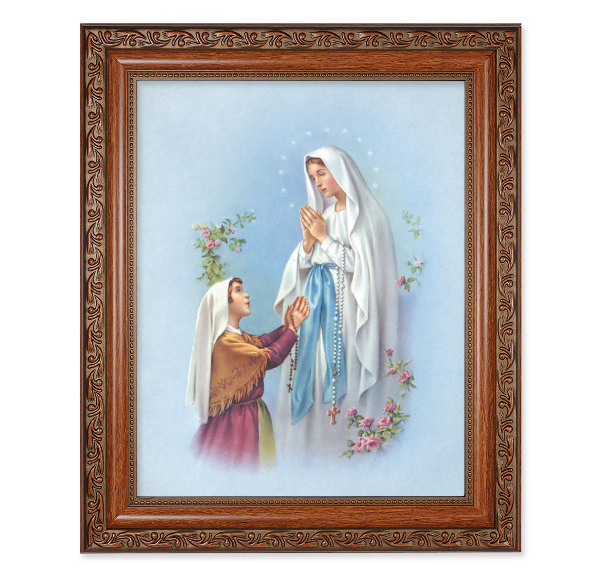 Our Lady of Lourdes Mahogany Finished Framed Art