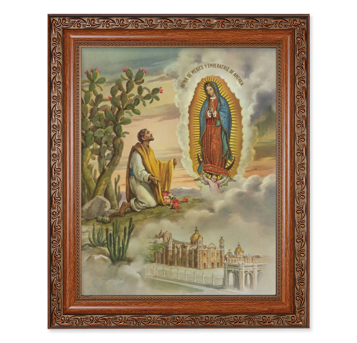 Our Lady of Guadalupe with Juan Diego Mahogany Finished Framed Art