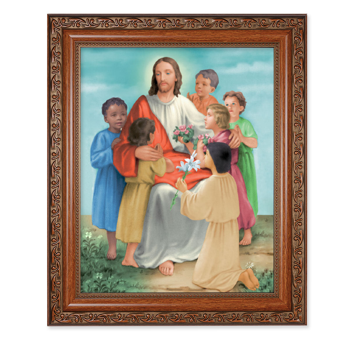 Christ with Children Mahogany Finished Framed Art