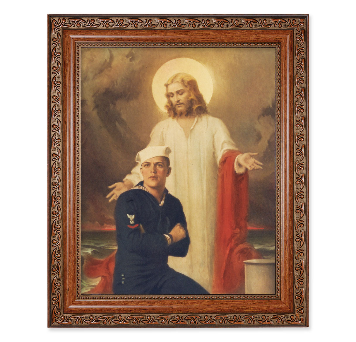 Jesus with Sailor Mahogany Finished Framed Art