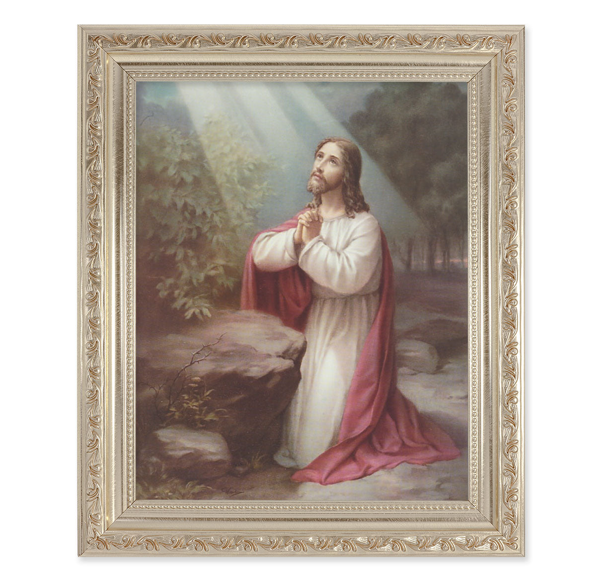 Christ on the Mount of Olives Antique Silver Framed Art