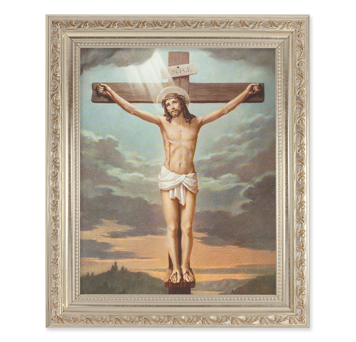 Crucifixion Antique Silver Framed Art