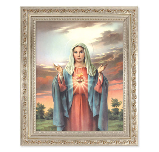 Immaculate Heart of Mary Antique Silver Framed Art
