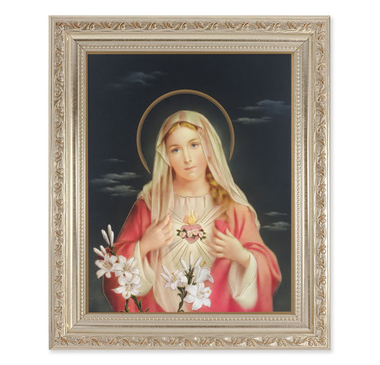 Immaculate Heart of Mary Antique Silver Framed Art