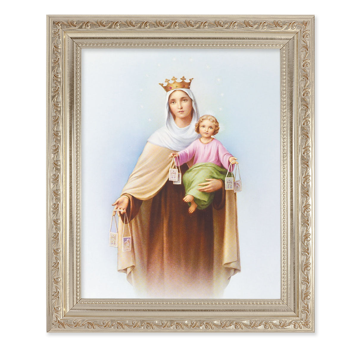 Our Lady of Mount Carmel Antique Silver Framed Art