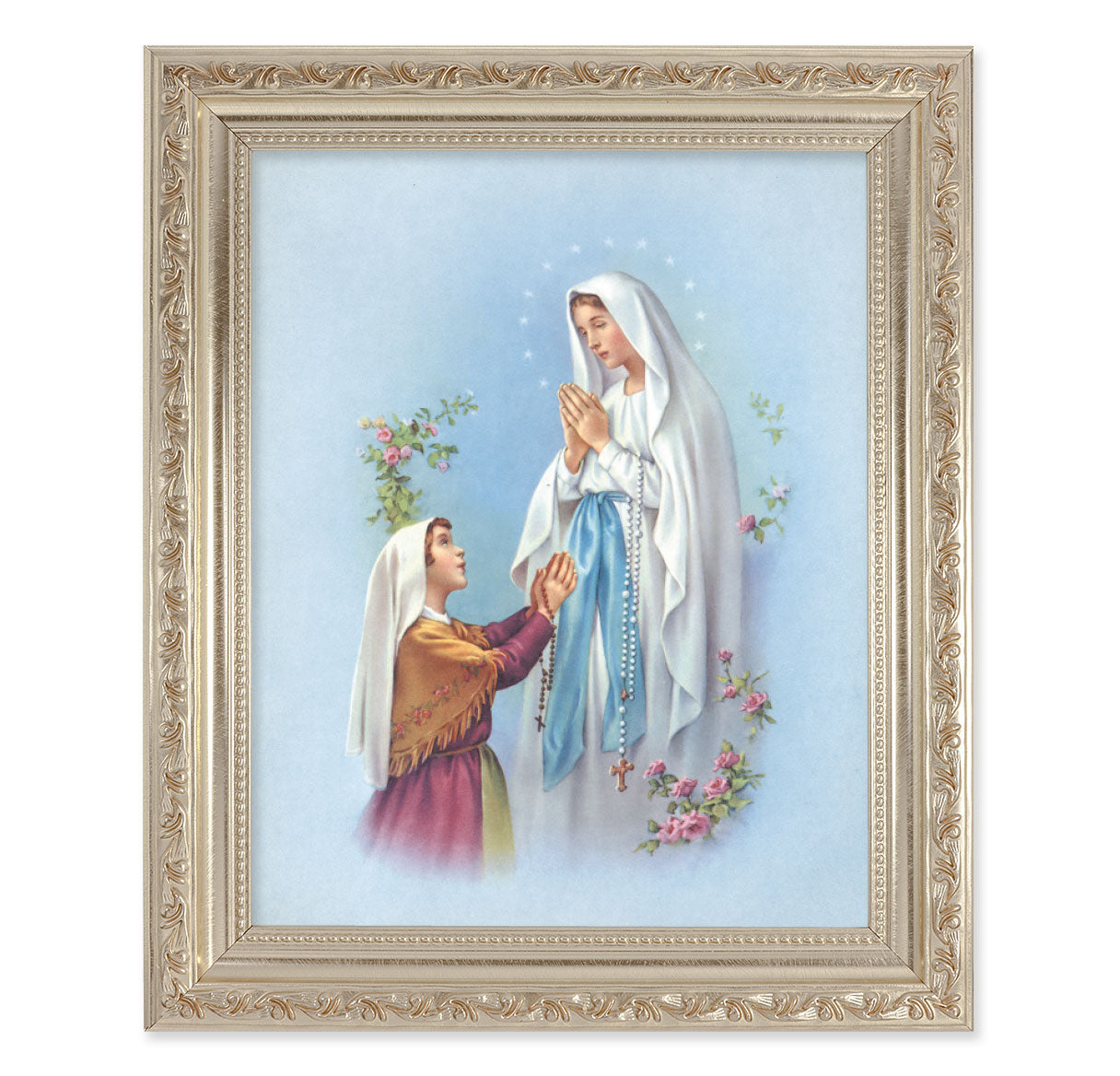 Our Lady of Lourdes Antique Silver Framed Art